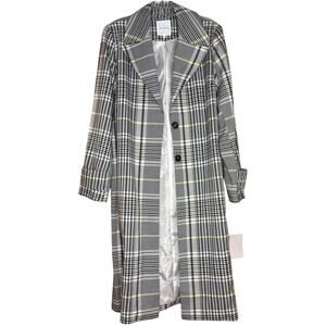 NWT Avec Les Filles Women's Lightweight Trench Coat Black Plaid, Size Large